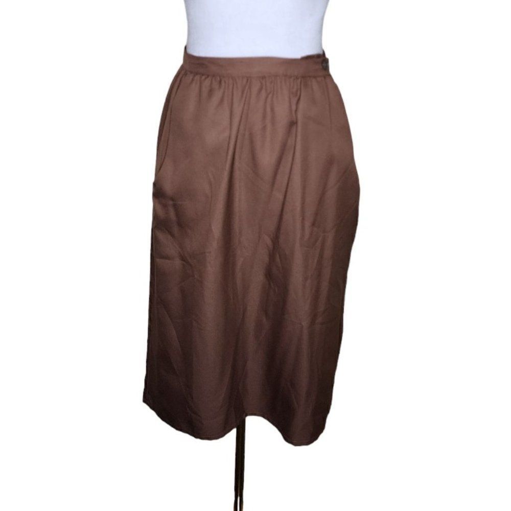 Vintage 80s Judy Bond Basic Skirt Pockets Womens Size Small Brown Office Work